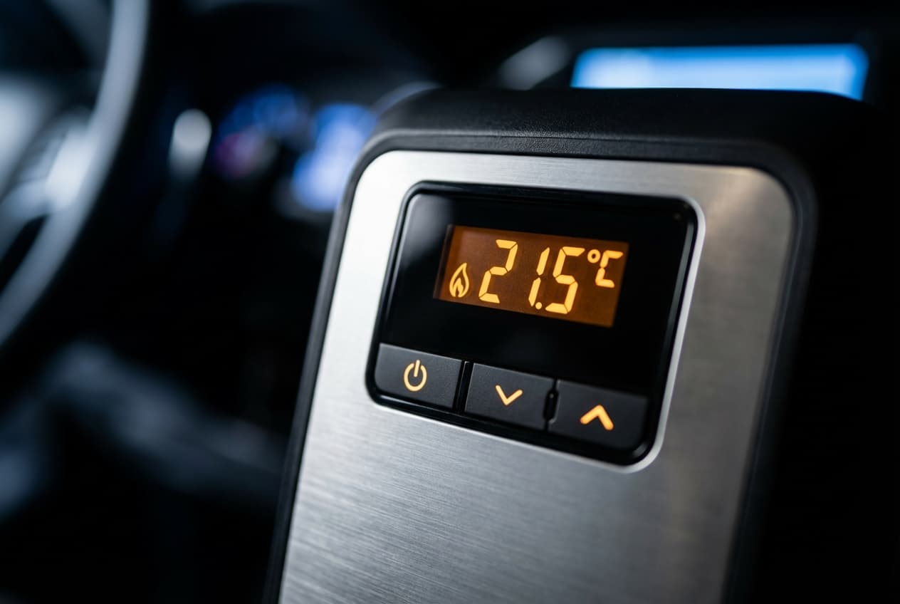 Panneau de contrôle numérique d'un chauffage de camping-car en gros plan