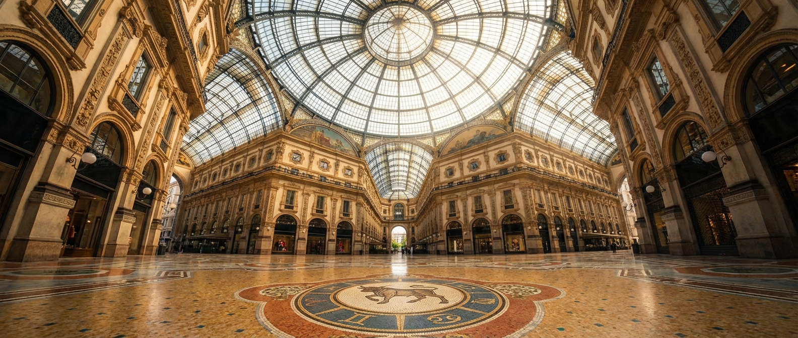 Intérieur luxueux de la Galerie Vittorio Emanuele II montrant l'élégance de l'Italie