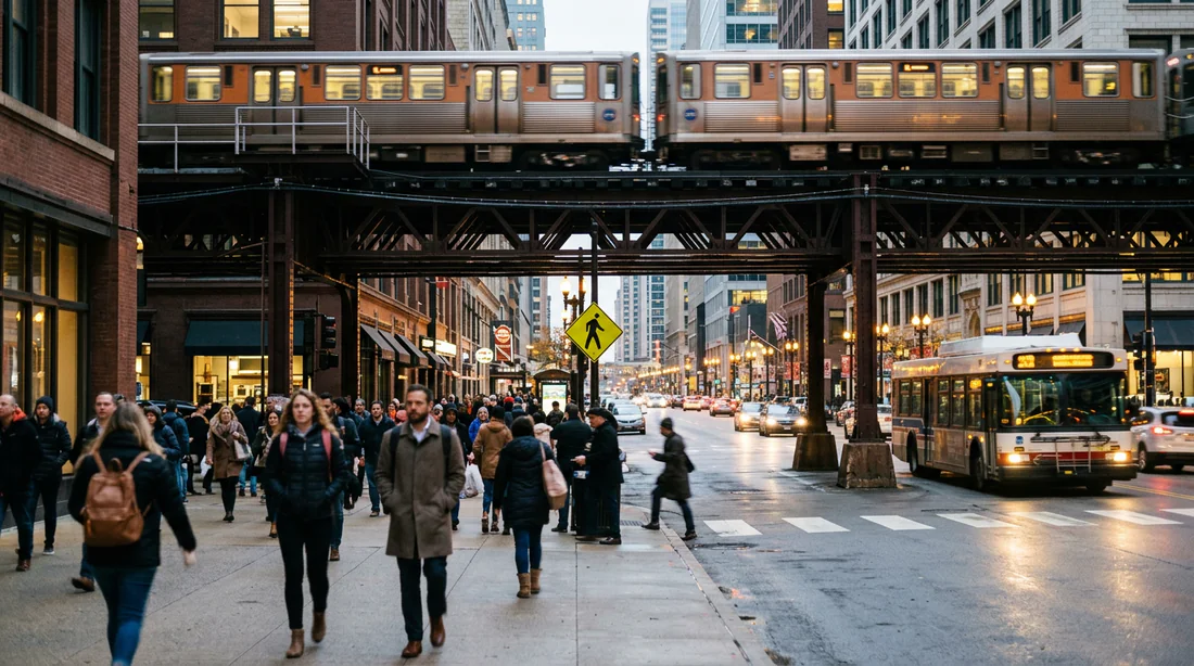 Ambiance urbaine dynamique dans les rues de Chicago avec le train surélevé