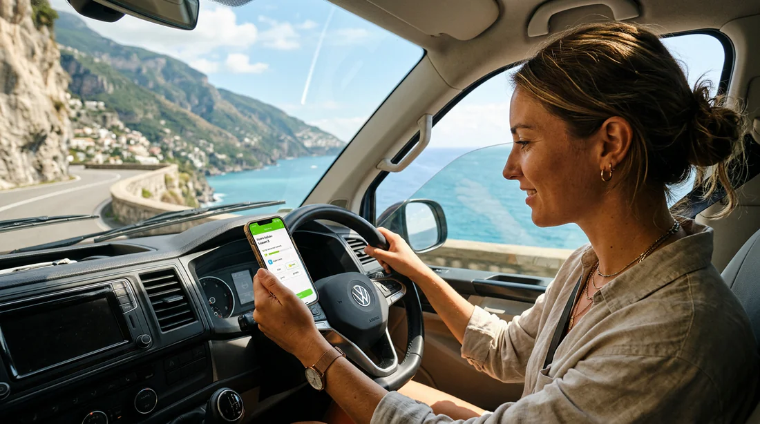 Personne utilisant une application d'apprentissage des langues en voiture