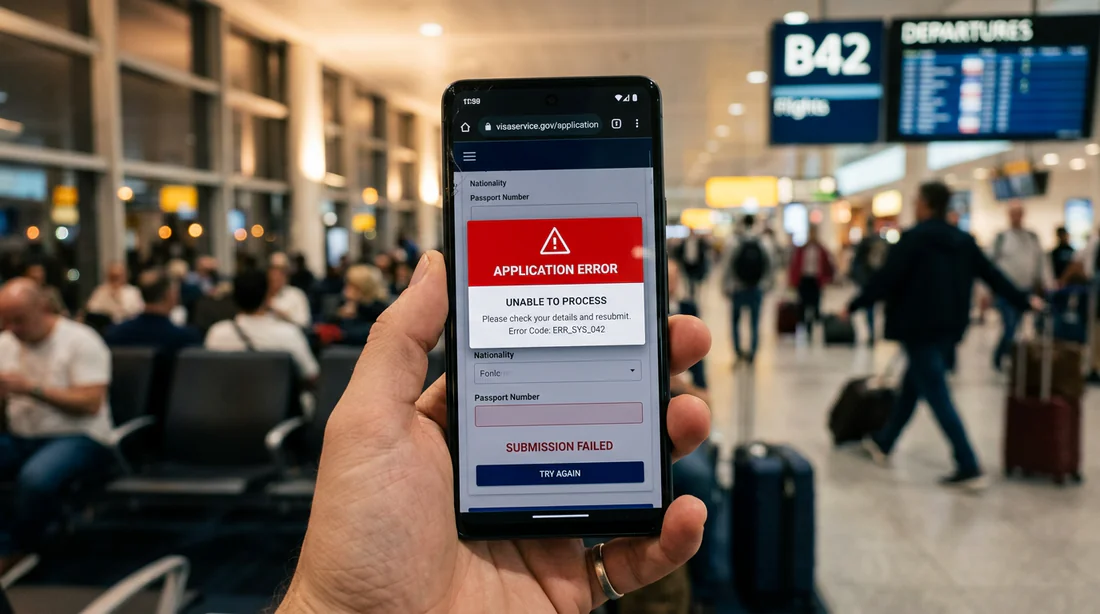 Notification d'erreur sur un site de demande de e-visa pour l'Inde