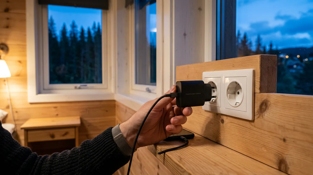 Utilisation d'une prise de courant dans un intérieur islandais