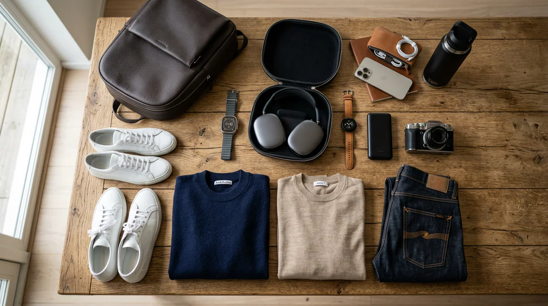 Composition élégante de produits de marque achetés aux USA