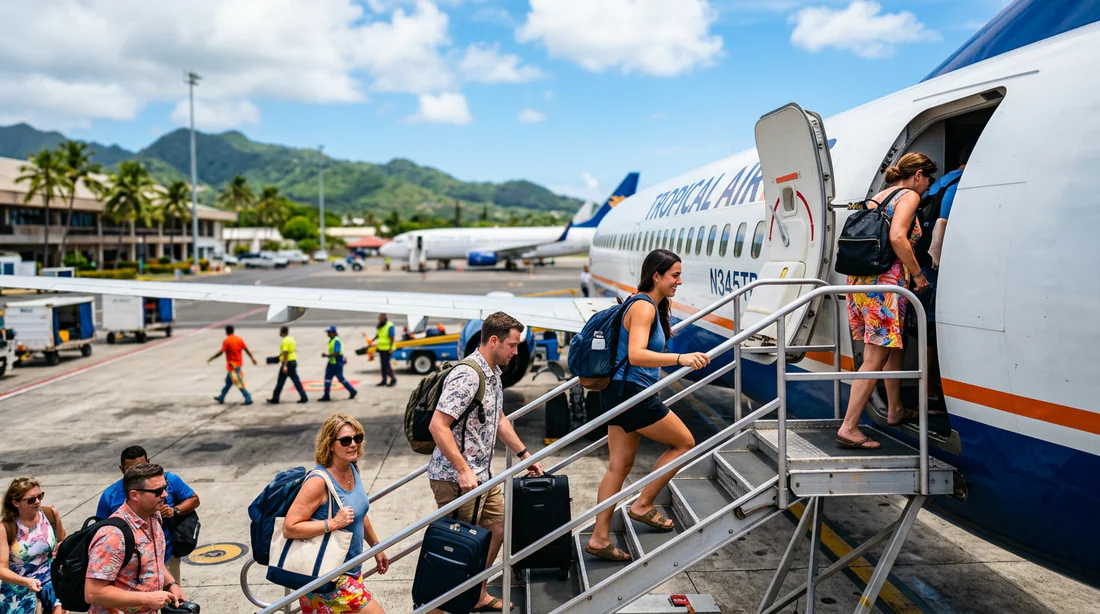 Passagers embarquant pour un vol de Cabo Verde Airlines