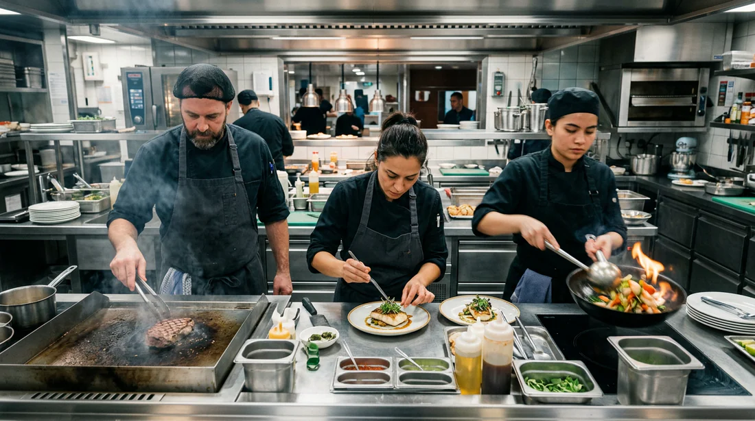 La brigade de cuisine en action préparant le service des repas sur un paquebot Costa