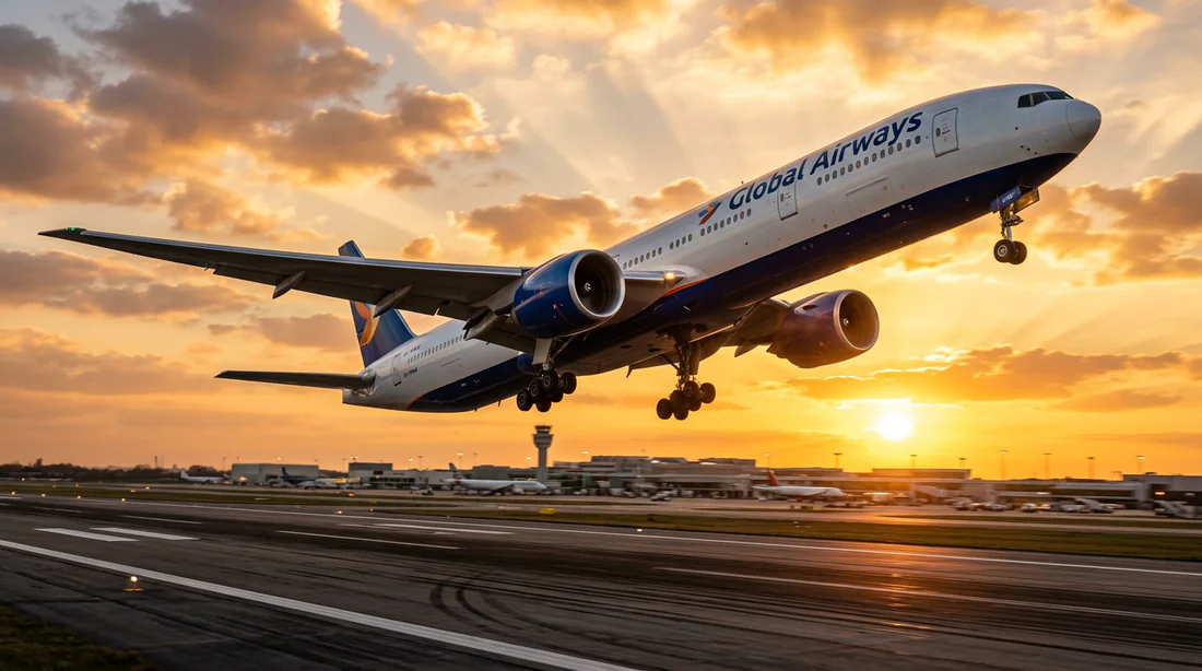 Avion décollant au coucher du soleil pour un voyage long-courrier